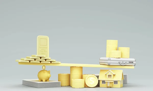 Geld Sparschwein Kreatives Geschäftskonzept Realistische Darstellung Pastellfarbenes Schwein Bewahrt Goldmünzen — Stockfoto