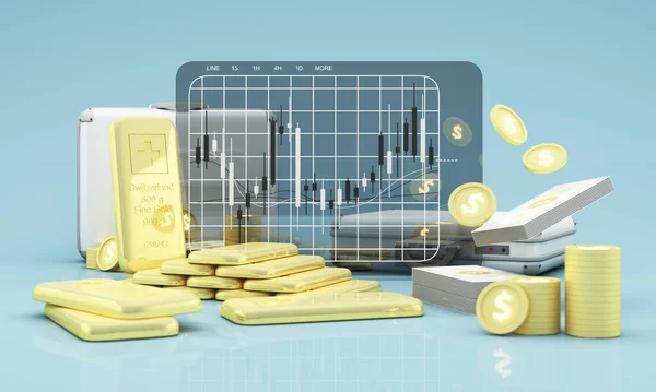 Koncepcja Finansowa Bogactwa Inwestycje Akumulację Oszczędności Sztabki Złota Złota Cyfrowego — Zdjęcie stockowe