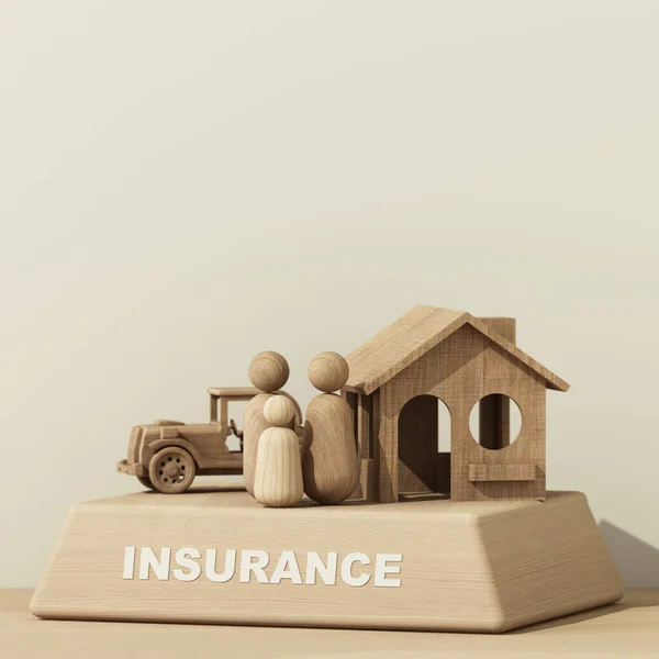Model Wooden House Car Wood Podium Concept Real Estate Insurance — Zdjęcie stockowe