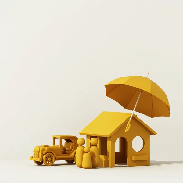 Модель Деревянного Дома Автомобиля Деревянным Подиумом Концепции Страхования Недвижимости Планирования — стоковое фото