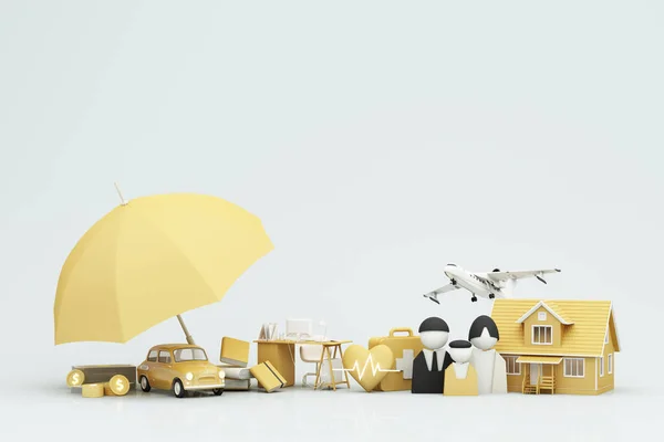 Home Insurance Konzept Cartoon Home Auto Leben Familie Und Medizinische — Stockfoto