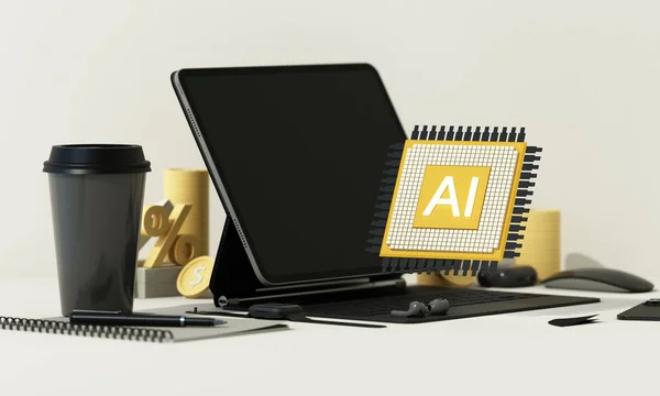 technology concept artificial intelligence microchip circuit board to helping the business in the future help calculate and develop for growth and generate wealthy financial income. 3d rendering