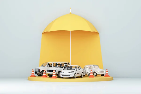 Autóvédelmi Biztonságbiztosítási Koncepció Gépjármű Biztosítás Web Banner Design Kis Sárga — Stock Fotó