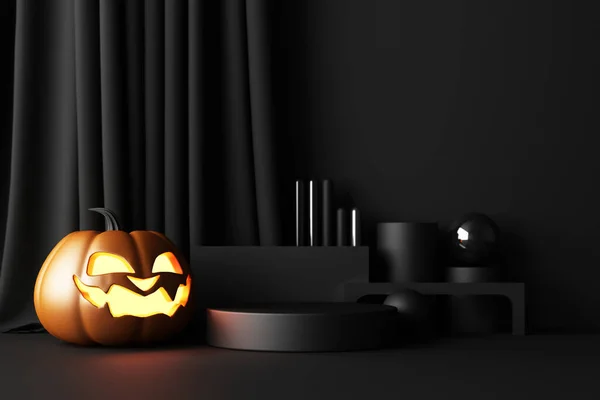 Szczęśliwy Halloween Baner Promocyjny Tle Zaproszenia Party Dynie Halloween Świecące — Zdjęcie stockowe