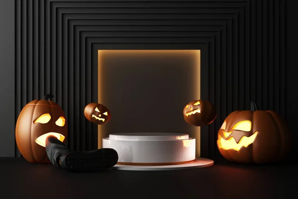 Feliz Banner Promocional Halloween Para Fundo Convite Festa Com Abóboras — Fotografia de Stock