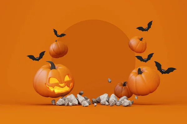 Счастливый Хэллоуин Баннер Приглашение Вечеринку Подиум Оранжевой Тематики Заднем Плане — стоковое фото