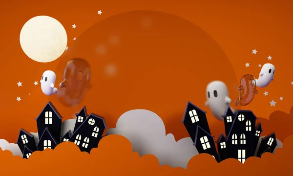 Счастливый Баннер Хэллоуин Приглашение Вечеринку Облаками Летучими Мышами Перчатками Полнолунием — стоковое фото