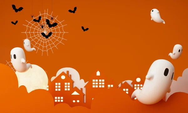 Feliz Banner Halloween Fundo Convite Festa Com Nuvens Morcegos Abóboras — Fotografia de Stock