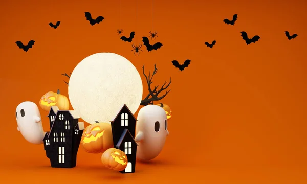 Felice Halloween Banner Festa Invito Sfondo Con Nuvole Pipistrelli Zucche — Foto Stock