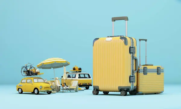 Reis Vakantietoerisme Familie Reisactiviteiten Met Een Grote Koffer Met Een Stockafbeelding