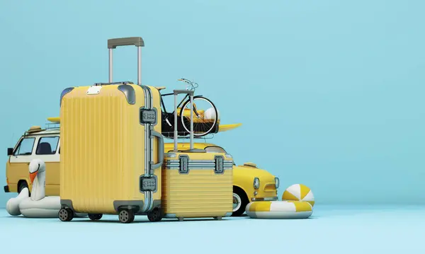 Reise Und Urlaubstourismus Konzept Familienreisen Mit Einem Großen Koffer Mit Stockbild