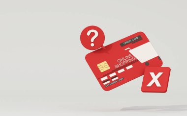 Uyarı simgeleriyle birlikte kredi kartı uyarısı çevrimiçi alışveriş güvenliği ve dolandırıcılık korumasıyla ilgili endişelere yol açıyor. 3d oluşturma.