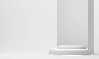 Yumuşak ışıklandırılmış silindirik podyum dikey ışık demeti, tek bir kahraman kozmetik veya lüks güzellik ürünü için idealdir. 3d oluşturma.