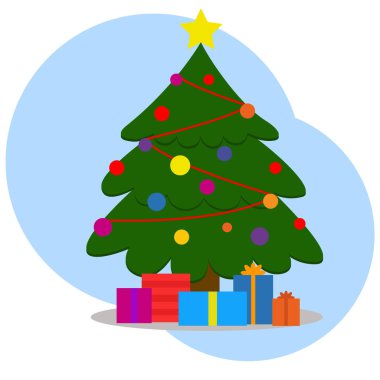 Noel ağacı hediyelerle süslenmiş.