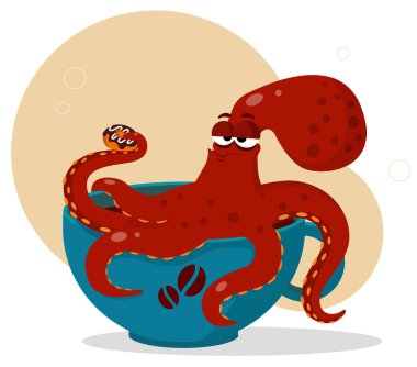 Dinlenmiş ahtapot donut ve bir fincan kahveyle