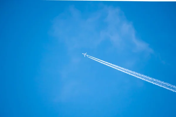 Airplane Flying Blue Sky Stock Photo
