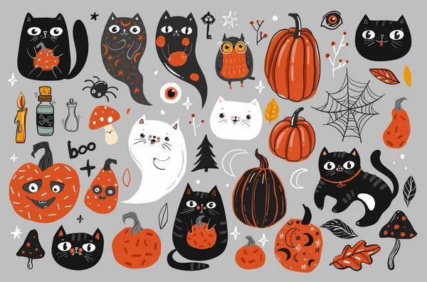 Conjunto Elementos Design Happy Halloween Logótipos Halloween Crachás Rótulos Ícones —  Vetores de Stock