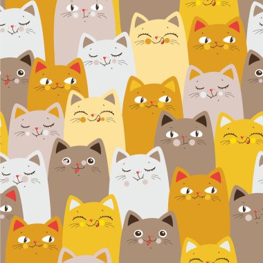 Sarı kawaii kediler. Çizgi film kusursuz desen. Vektör