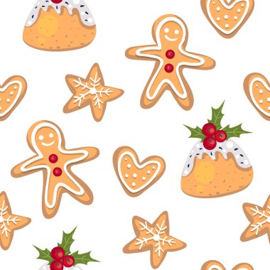 Zencefilli kurabiyeli Noelsiz şablon. Noel ve Yeni Yıl Şablonu. Duvar Kağıdı, Hediye Paketi Kağıdı, Kart veya Sancak Şablonu veya Kumaş Tekstil Yazıcıları için Desen