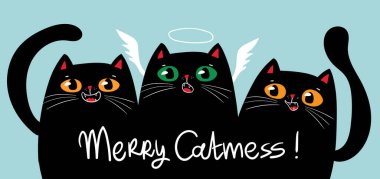 Kawaii character funny Black cats singing christmas song Christmas carols. Christmas and New year. Cartoon style clipart