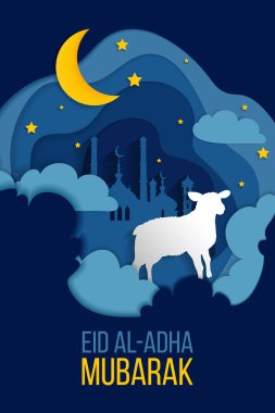 Müslüman bayram tebrik kartı, bayram bayramı mübareği. Arapça Kurban Bayramı 'ndan çeviri.