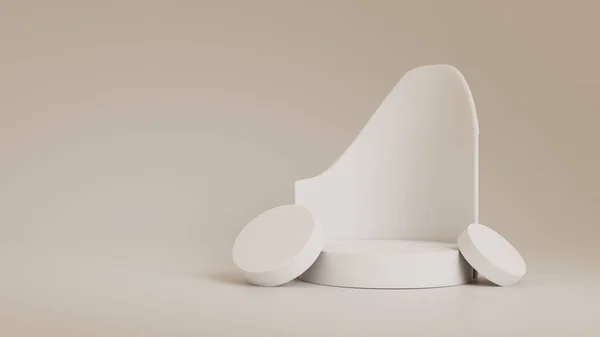 3Dレンダリング幾何学的なホワイトポディウムディスプレイの背景と空の最小シーン モックアップ 化粧品製品スタンド 抽象的なイラスト — ストック写真