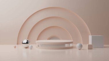 3d rendering mock up scene with podium geometry shape for product display. Cosmetic podium.elegant background with a pedestal and a showcase. Vector 3d illustration