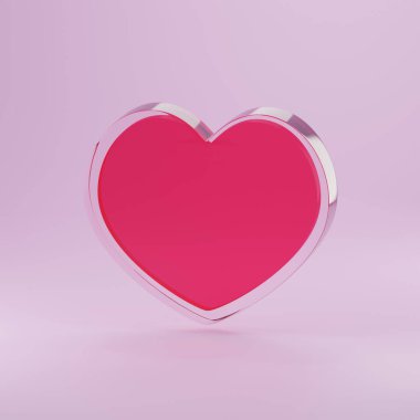 3d rendering empty space pink valentine's day ,heart glass  shape 