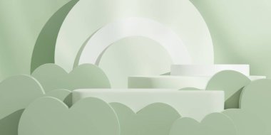 3d rendering. Green podium with green background. blank mockup for branding and packaging presentation. Green pastel colour.