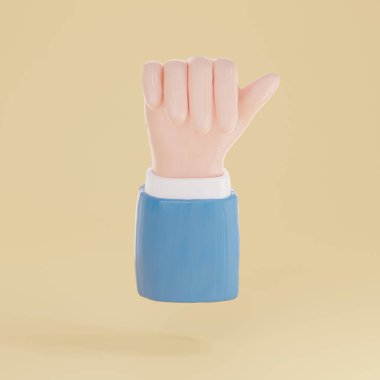3d render of hand with thumbs up gesture isolated on yellow background.3d render of plasticine hand isolated on beige background.