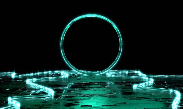 Render Abstract Circle Technology Concept Background Blue Lights Blue Color — стоковое фото