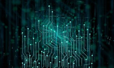 3D, soyut teknoloji kavramı parçacık bağlantısı arkaplanını mavi ışıklarla oluşturur. mavi renk soyut ekran, yüksek hız internet teknolojisi.