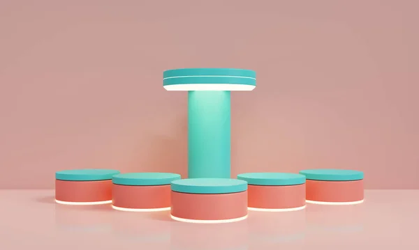 3Dレンダリング表彰台と抽象的な背景を持つ最小限のシーン 幾何学的形状インテリアとパステルカラー 化粧品製品ショー ピンク — ストック写真
