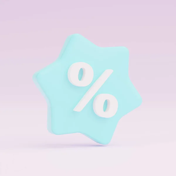 3D渲染蓝星和百分比符号在彩色背景上 打折销售 在社交媒体上促销 购物袋买东西 消费者 — 图库照片