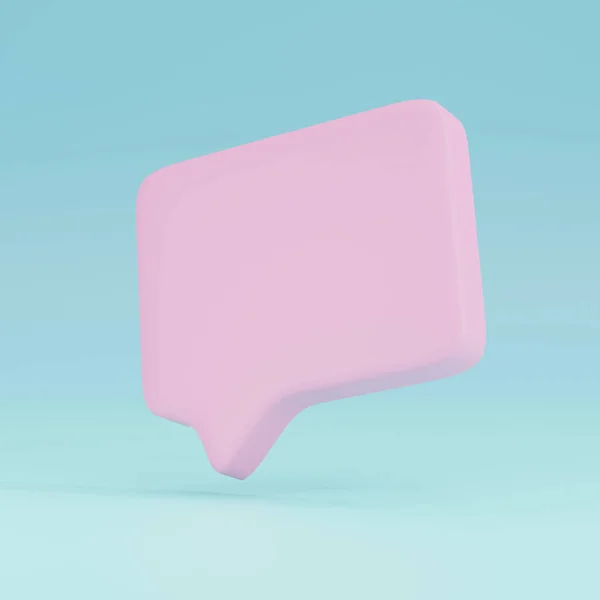 3D渲染 粉色3D语音气泡隔离在蓝色背景 在社交媒体上促销 购物袋买东西 消费者 — 图库照片