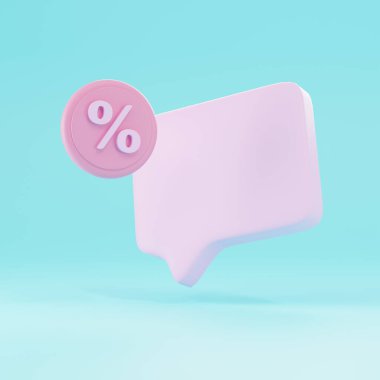 Pastel arka planda 3 boyutlu indirimli satış etiketi. İndirim indirimi, sosyal medyada promosyon. Satın almak için çanta, tüketici. alıcı.