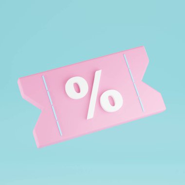 Pastel arka planda 3 boyutlu indirimli satış etiketi. İndirim indirimi, sosyal medyada promosyon. Satın almak için çanta, tüketici. alıcı.