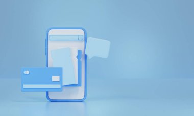 3D akıllı telefon ve online alışveriş görüntüsü. çevrimiçi alışveriş konsepti tasarımı için bir akıllı telefon.