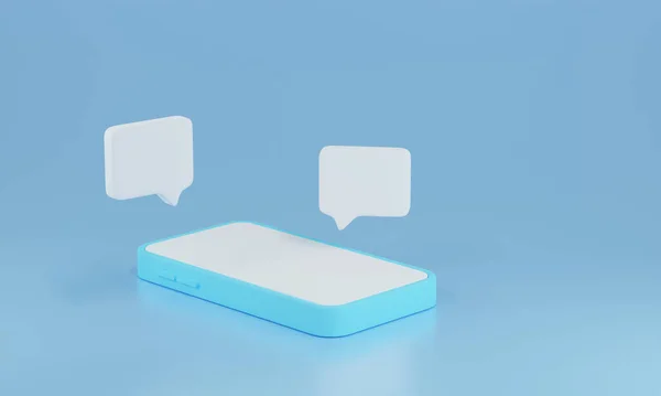 3Dレンダリングスマートフォンやメッセージ音声バブル ソーシャルメディアの通知 ソーシャルネットワークバナーテンプレート 空白の画面が隔離された電話 — ストック写真