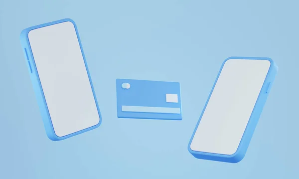3Dレンダリングスマートフォンは 空のスペースのためのモックアップとクレジットカード ソーシャルネットワークバナーテンプレート 空白の画面が隔離された電話 — ストック写真