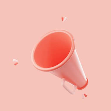 3D render megafon hoparlörü ya da hoparlör bildirimi. Pazarlama zamanı konsepti. Hoparlörle çevrimiçi haberler. megafon simgesi, element sembolü izole edildi.