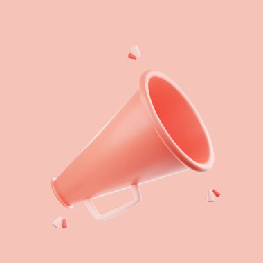 3D render megafon hoparlörü ya da hoparlör bildirimi. Pazarlama zamanı konsepti. Hoparlörle çevrimiçi haberler. megafon simgesi, element sembolü izole edildi.