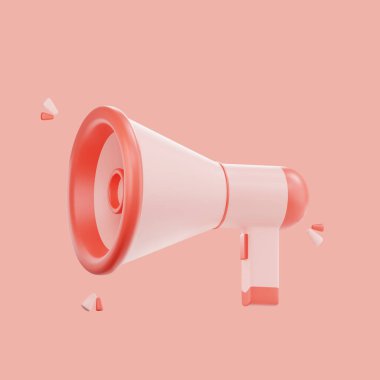 3D render megafon hoparlörü ya da hoparlör bildirimi. Pazarlama zamanı konsepti. Hoparlörle çevrimiçi haberler. megafon simgesi, element sembolü izole edildi.