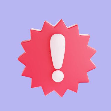 3D ünlem simgesi işareti ya da dikkat işareti. Ünlem işareti sembolü. Uyarı sorunu güncelleme ileti düğmesi tasarımı kavramı. element sembolü izole