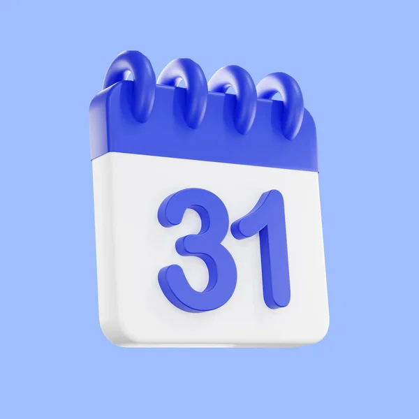 3d rendering calendar icon with a day of 31. Blue and white color. Daily calendar plan icon with a number.  the concept of a reminder of timely.