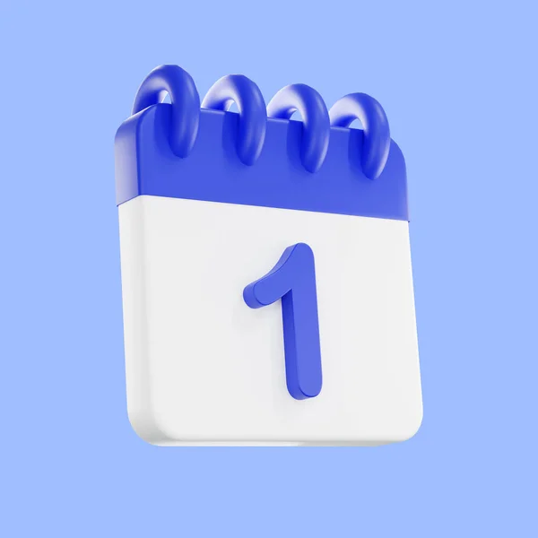 3d rendering calendar icon with a day of 1. Blue and white color. Daily calendar plan icon with a number.  the concept of a reminder of timely.