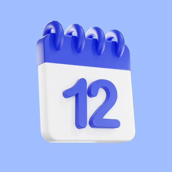 3d rendering calendar icon with a day of 12. Blue and white color. Daily calendar plan icon with a number.  the concept of a reminder of timely.