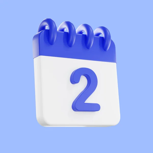 3d rendering calendar icon with a day of 2. Blue and white color. Daily calendar plan icon with a number.  the concept of a reminder of timely.