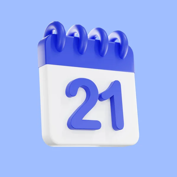 3d rendering calendar icon with a day of 21. Blue and white color. Daily calendar plan icon with a number.  the concept of a reminder of timely.