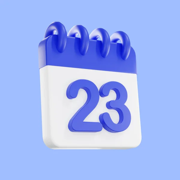 3d rendering calendar icon with a day of 23. Blue and white color. Daily calendar plan icon with a number.  the concept of a reminder of timely.
